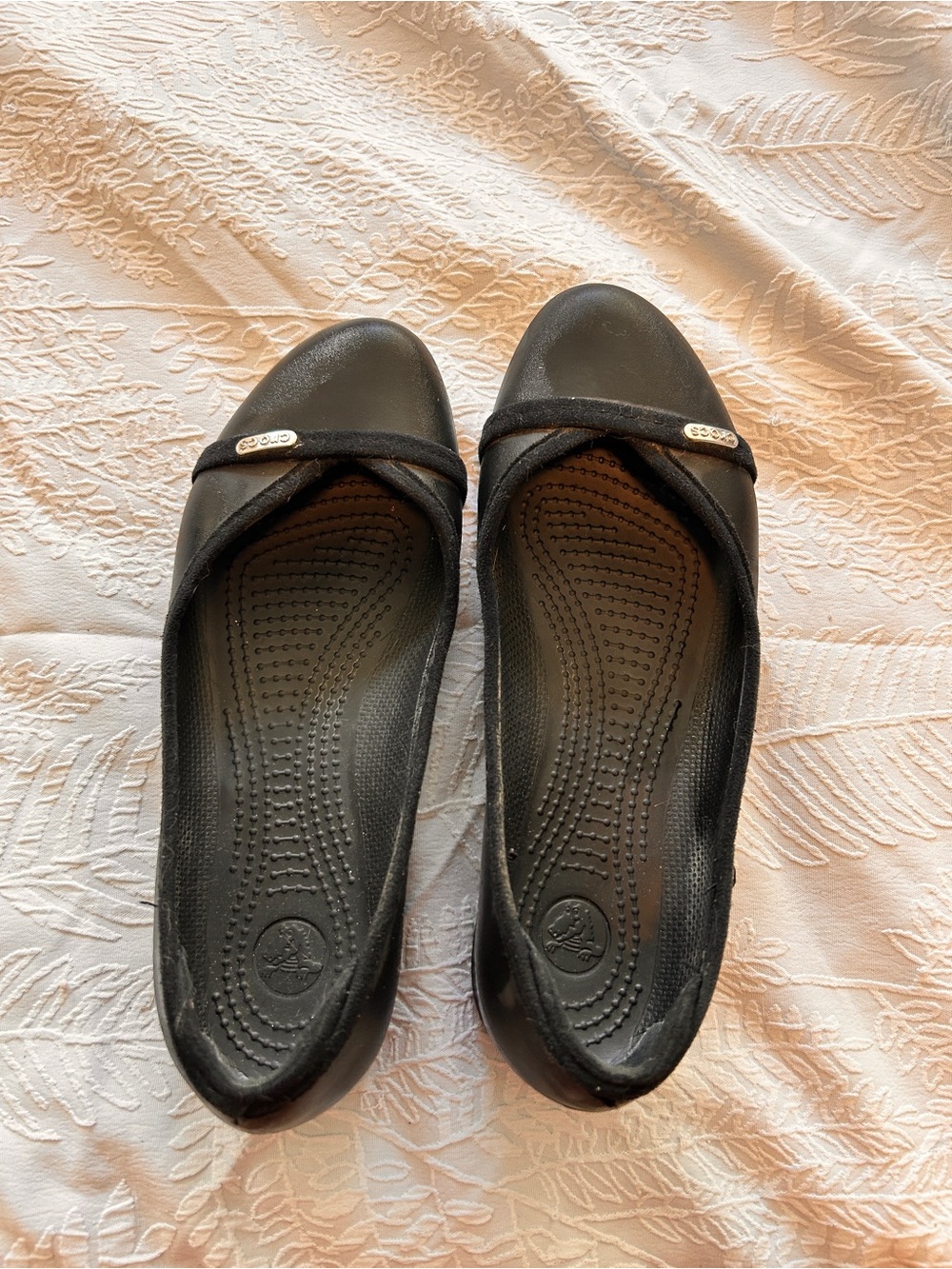 CROCS Women's Black Slip-On Ballet Flats with Subtle Metal Accent